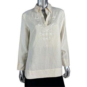 Country Shop Embroidered Silk Linen Beaded Tunic M